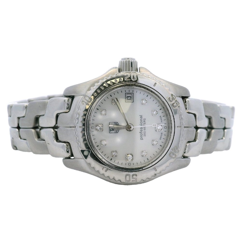 Tag Heuer Professional Wt141h 26mm Diamond Stainless Steel Pearl Dial Watch